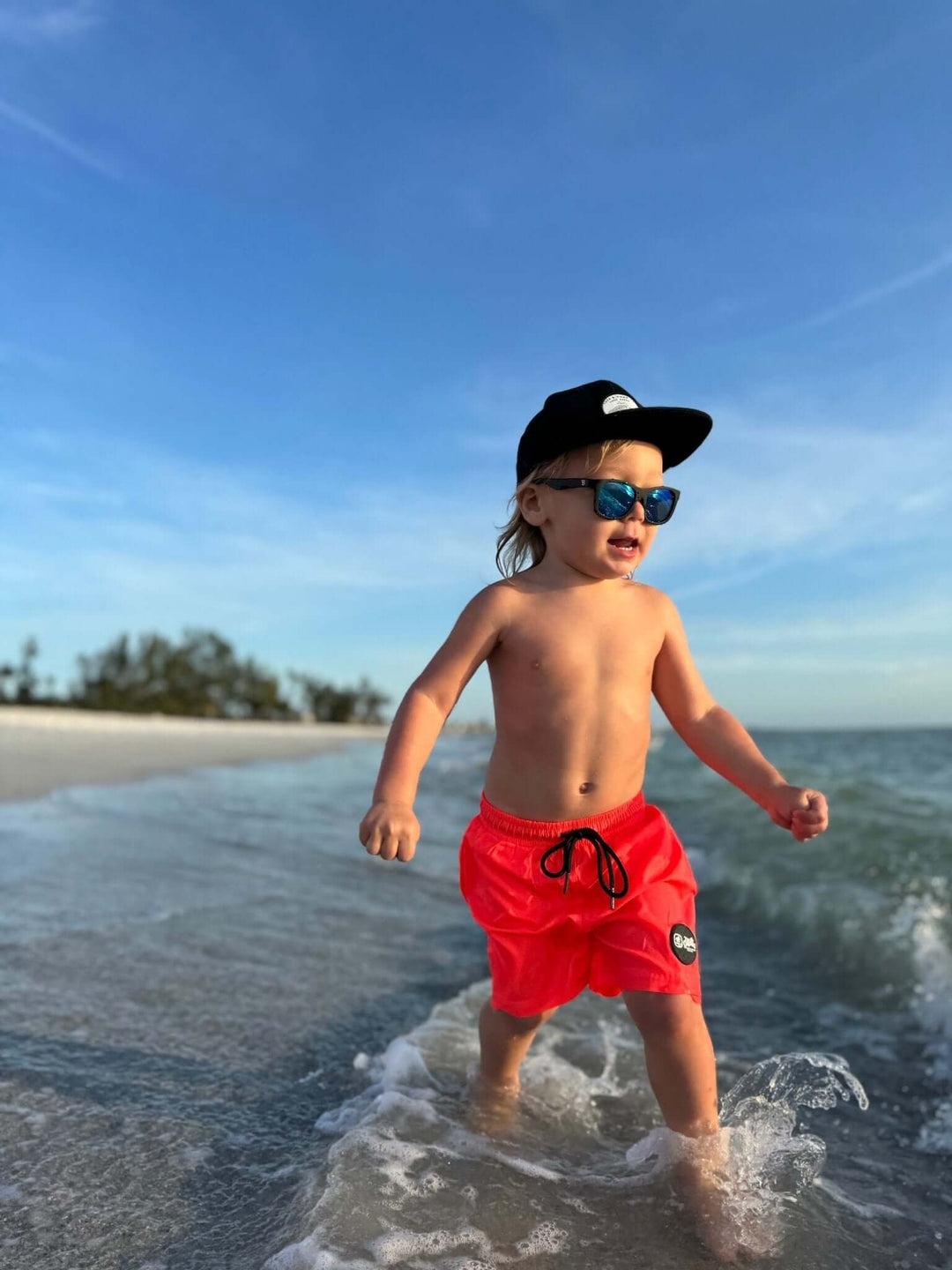 Hi-Viz Neon Salmon Boys Hybrid Boardshorts - Tuck &amp; Char Co.