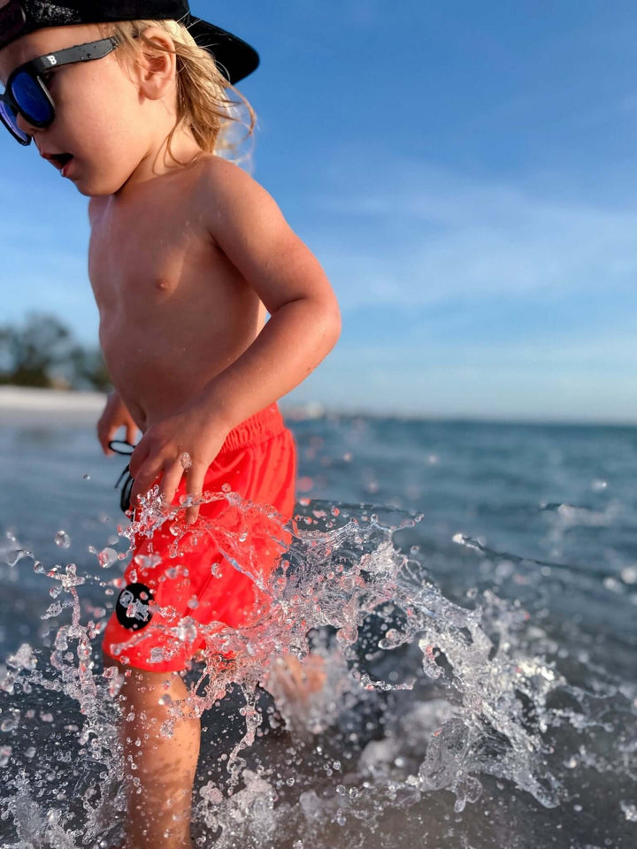 Hi-Viz Neon Salmon Boys Hybrid Boardshorts - Tuck &amp; Char Co.