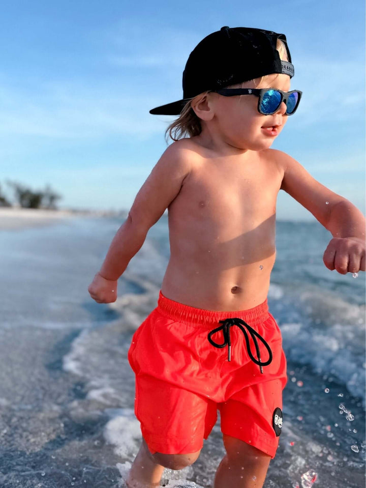 Hi-Viz Neon Salmon Boys Hybrid Boardshorts - Tuck &amp; Char Co.