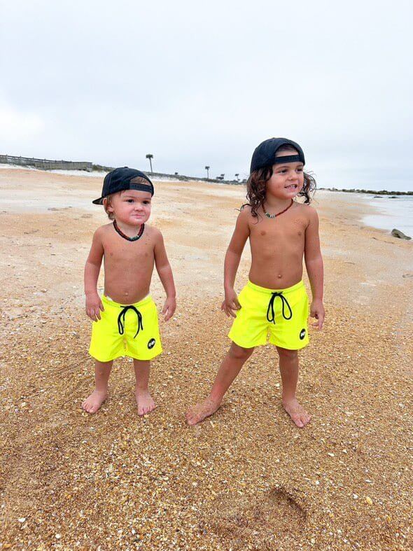 Hi-Viz Neon Yellow Boys Hybrid Boardshorts - Tuck &amp; Char Co.