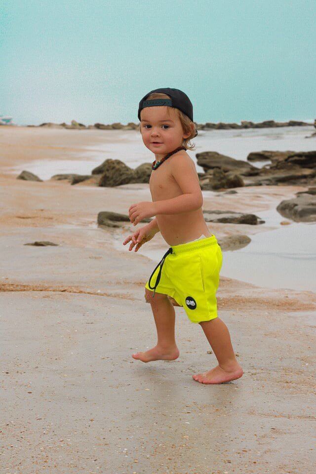 Hi-Viz Neon Yellow Boys Hybrid Boardshorts - Tuck &amp; Char Co.