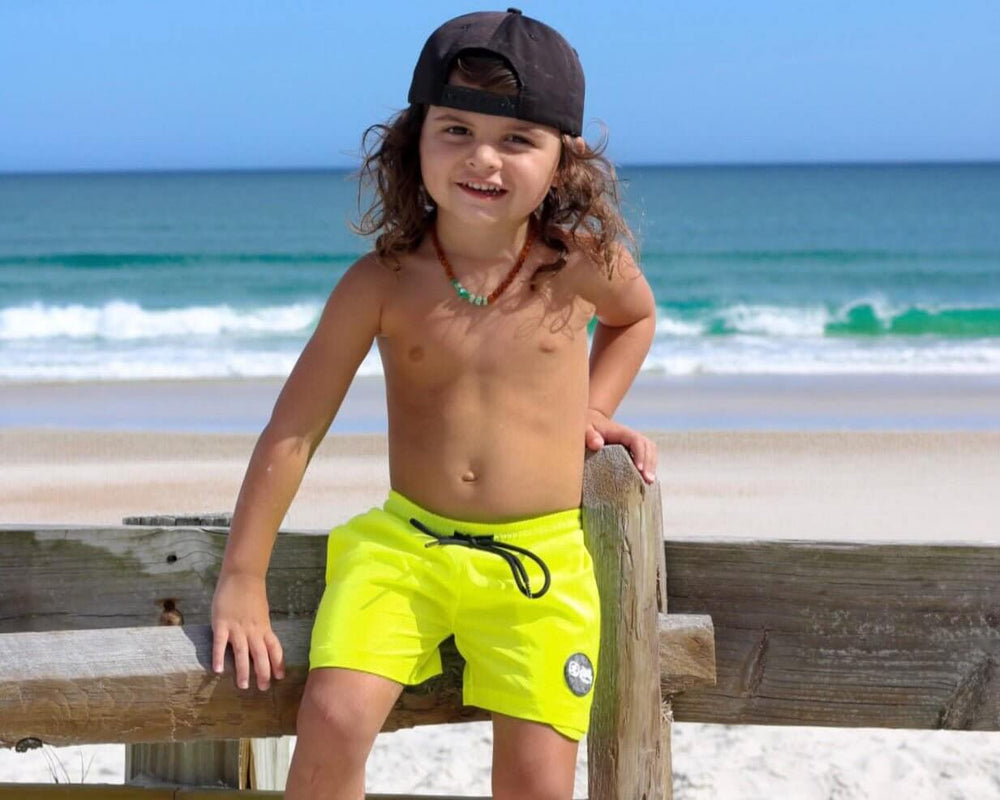 Hi-Viz Neon Yellow Boys Hybrid Boardshorts - Tuck & Char Co.