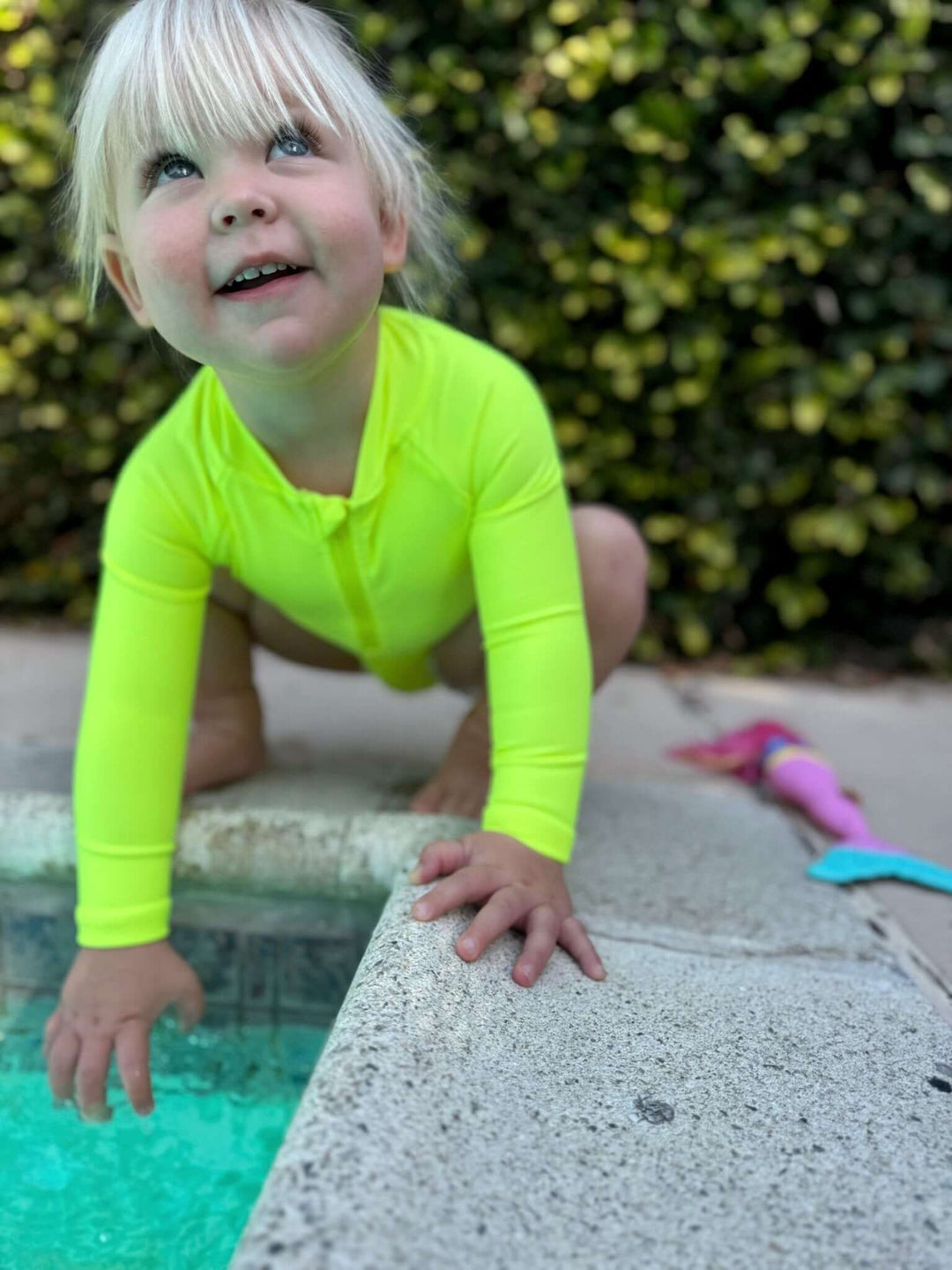 Hi-Viz Neon Yellow Girls One Piece Long Sleeve Swimsuit - Tuck &amp; Char Co.
