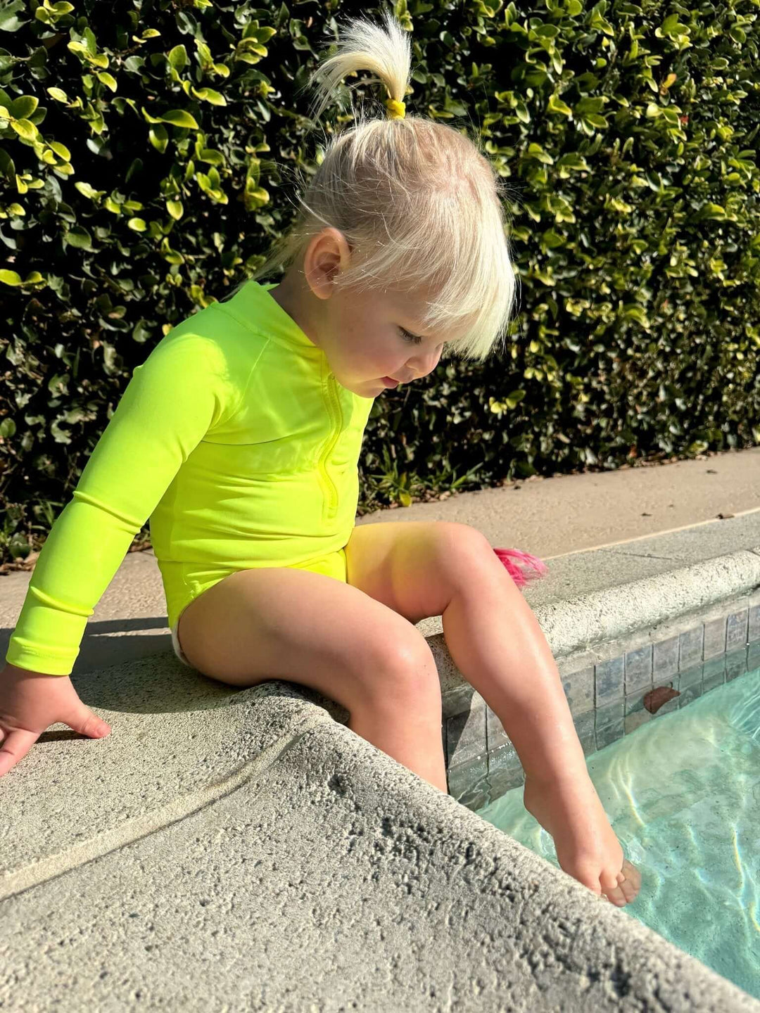 Hi-Viz Neon Yellow Girls One Piece Long Sleeve Swimsuit - Tuck &amp; Char Co.