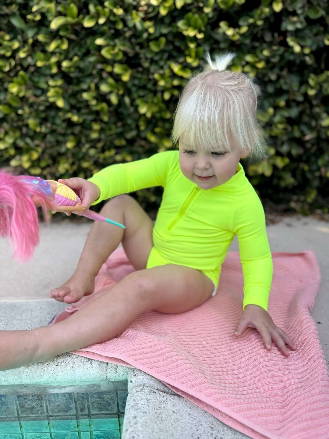 Hi-Viz Neon Yellow Girls One Piece Long Sleeve Swimsuit - Tuck & Char Co.