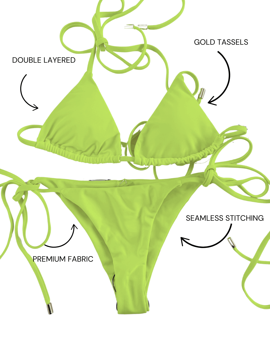 Hi-Viz Neon Yellow Women's String Tie Bottom - Tuck & Char Co.