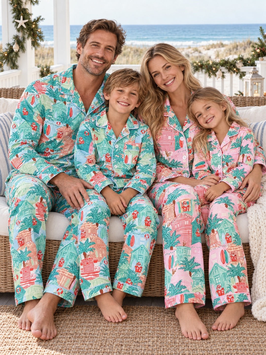 Blue Beach Huts Adult Unisex Button-Down Pajama Set