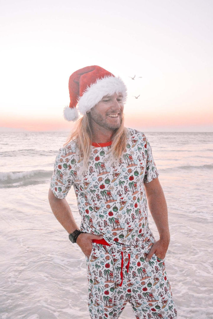 Jolly Waves Bamboo Mens Pajama Set - Joggers + Short Sleeve Top - Tuck &amp; Char Co.