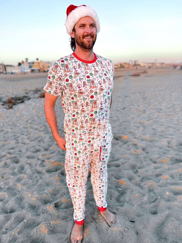 Jolly Waves Bamboo Mens Pajama Set - Joggers + Short Sleeve Top - Tuck &amp; Char Co.