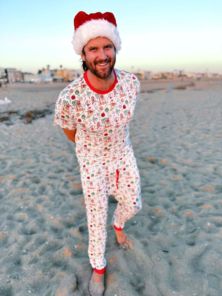 Jolly Waves Bamboo Mens Pajama Set - Joggers + Short Sleeve Top - Tuck &amp; Char Co.