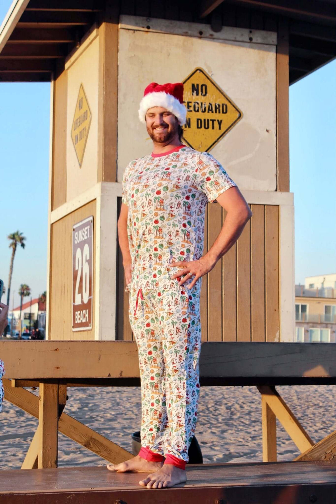 Jolly Waves Bamboo Mens Pajama Set - Joggers + Short Sleeve Top - Tuck &amp; Char Co.