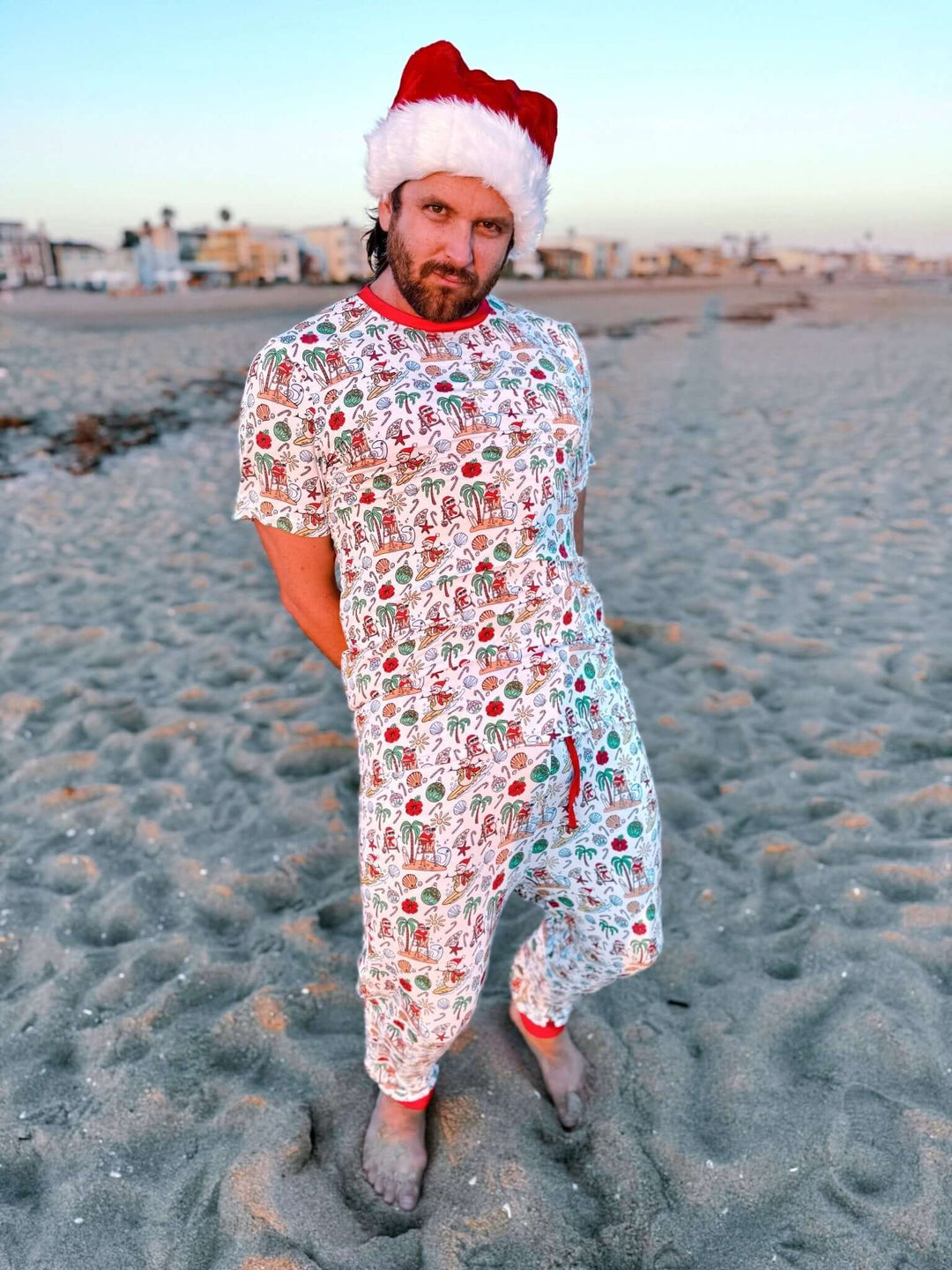 Jolly Waves Bamboo Mens Pajama Set - Joggers + Short Sleeve Top - Tuck &amp; Char Co.