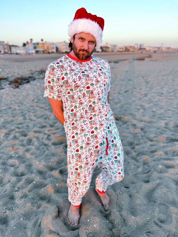 Jolly Waves Bamboo Mens Pajama Set - Joggers + Short Sleeve Top - Tuck &amp; Char Co.