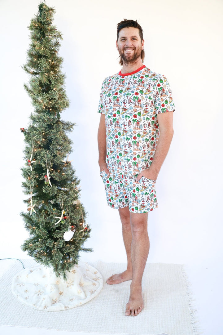 Jolly Waves Bamboo Mens Pajama Set - Shorts + Short Sleeve Top - Tuck &amp; Char Co.