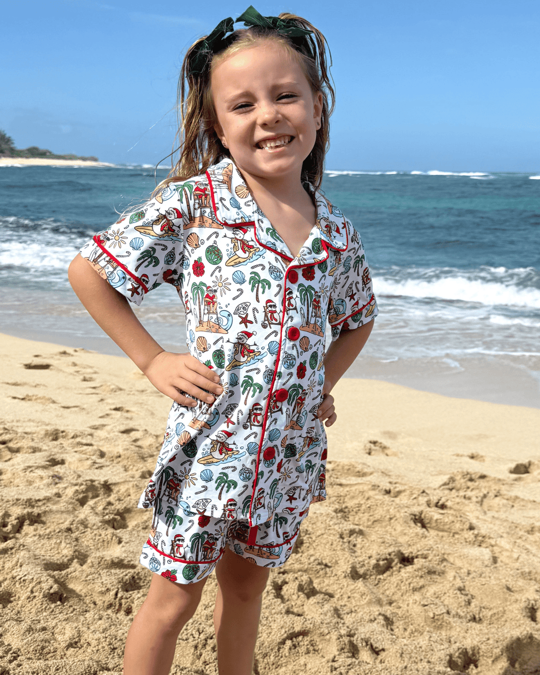 Jolly Waves Girls Button Down Short Pajama Set - Tuck & Char Co.