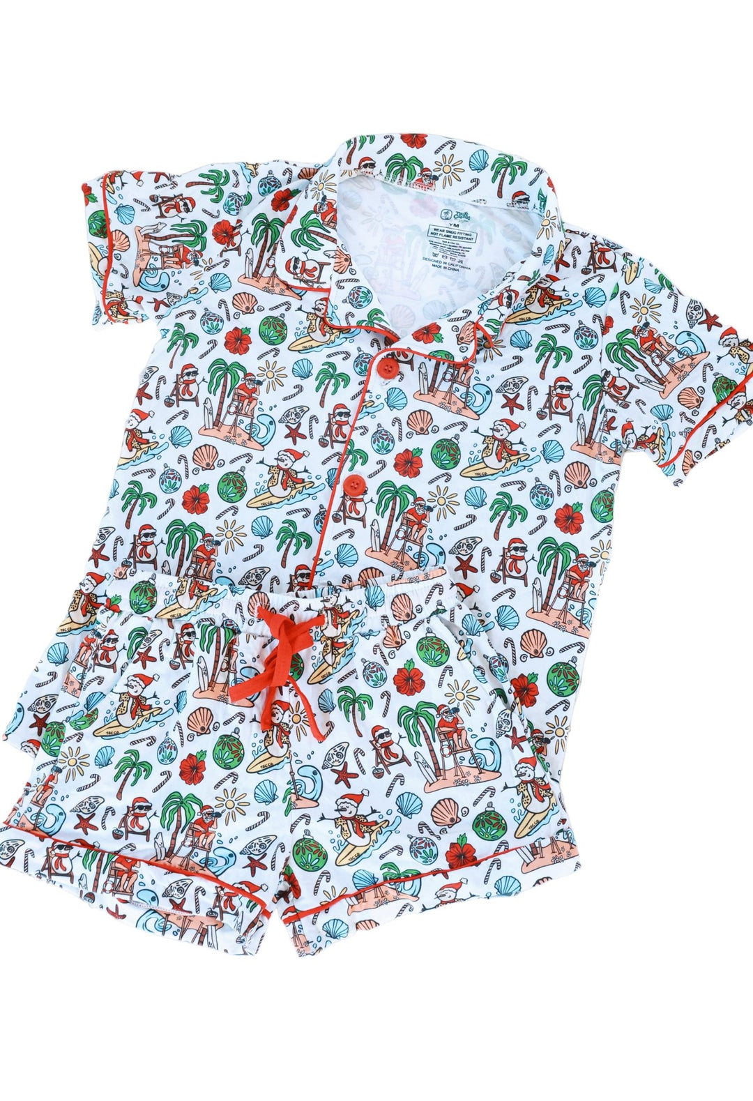 Jolly Waves Girls Youth Bamboo Short Sleeve Button-Up Pajama Set Shorties - Tuck & Char Co.
