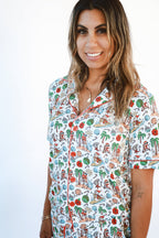 Jolly Waves Women's Bamboo Pajama Set- Short Sleeve Button-Up Top + Shorts