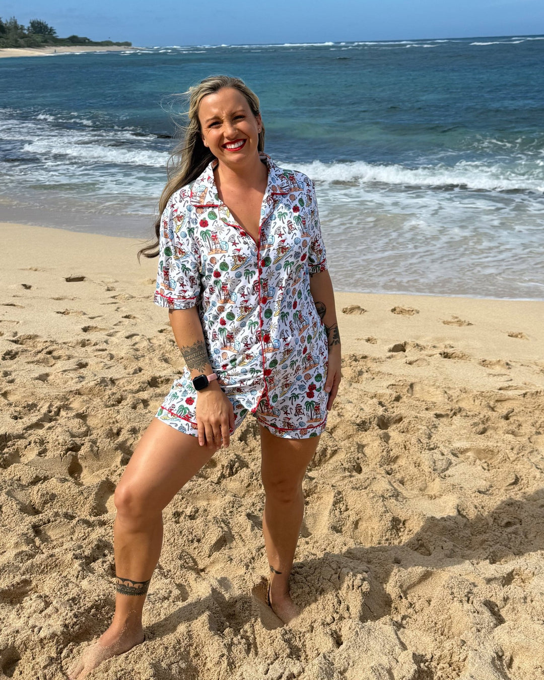 Jolly Waves Women’s Button-Up Short Pajama Set - Tuck & Char Co.