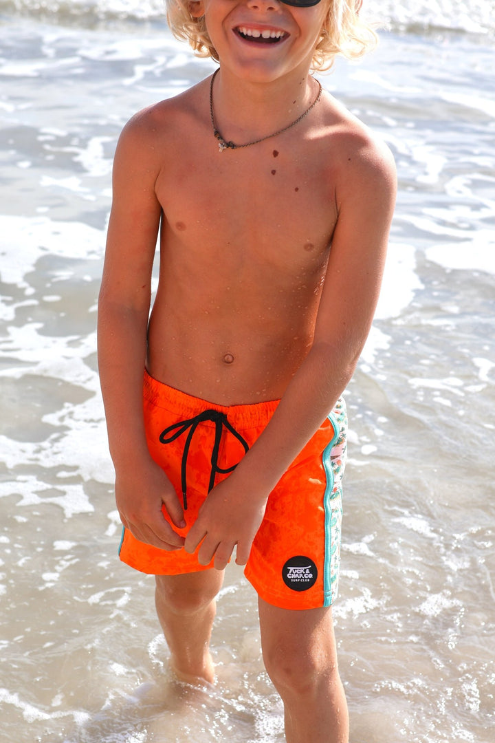 Neon Orange Boys Hybrid Boardshorts – Surfing Seagulls - Tuck &amp; Char Co.