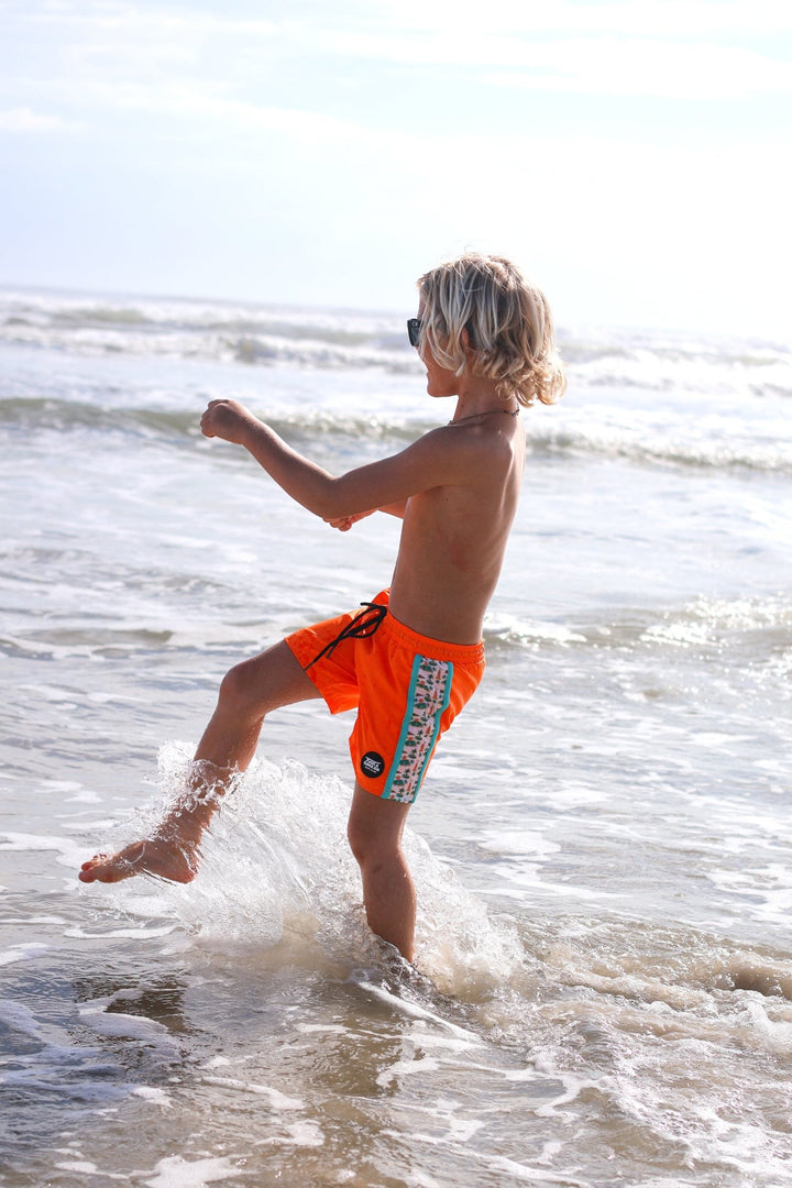 Neon Orange Boys Hybrid Boardshorts – Surfing Seagulls - Tuck &amp; Char Co.