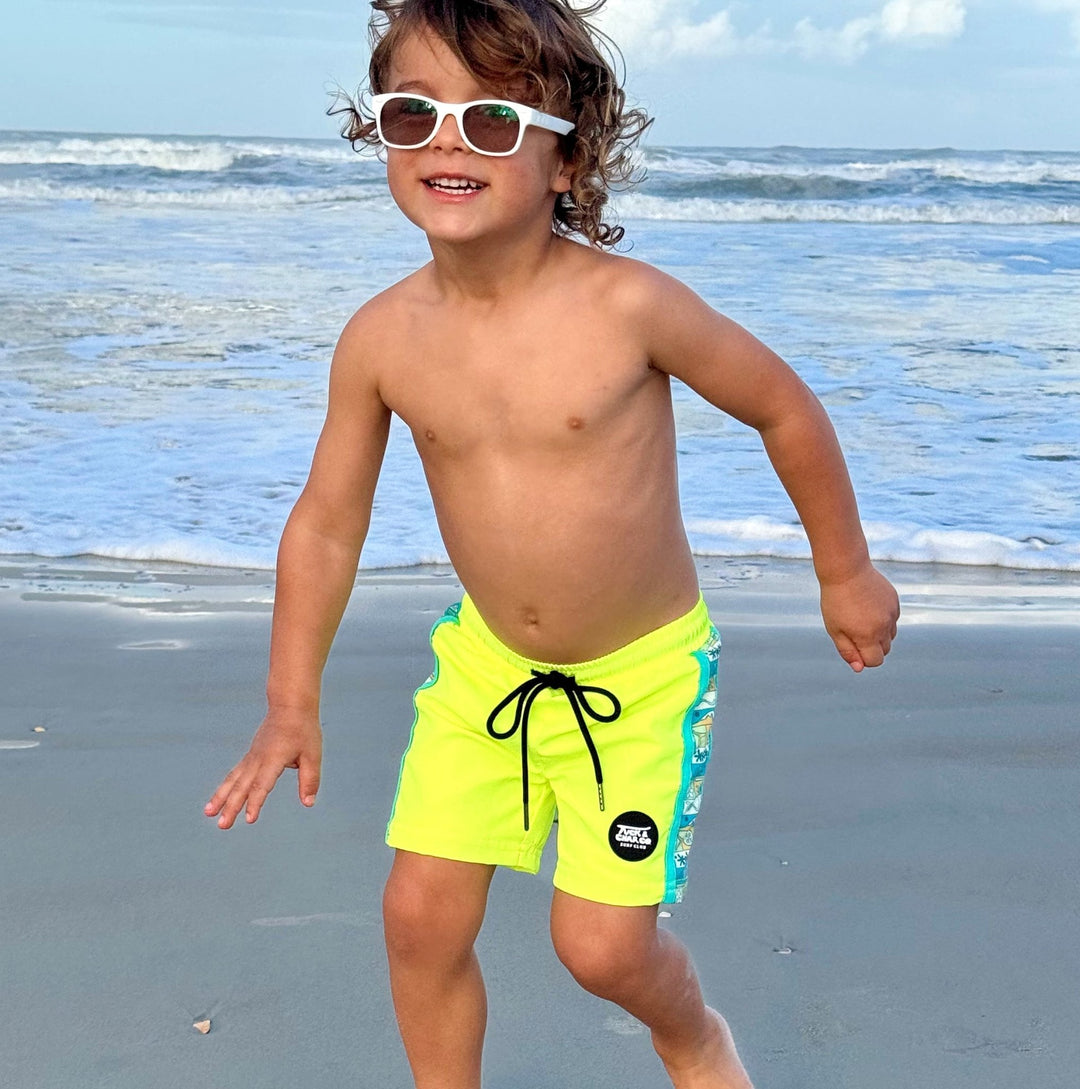 Neon Yellow Boys Hybrid Boardshorts – Retro Coastal - Tuck &amp; Char Co.