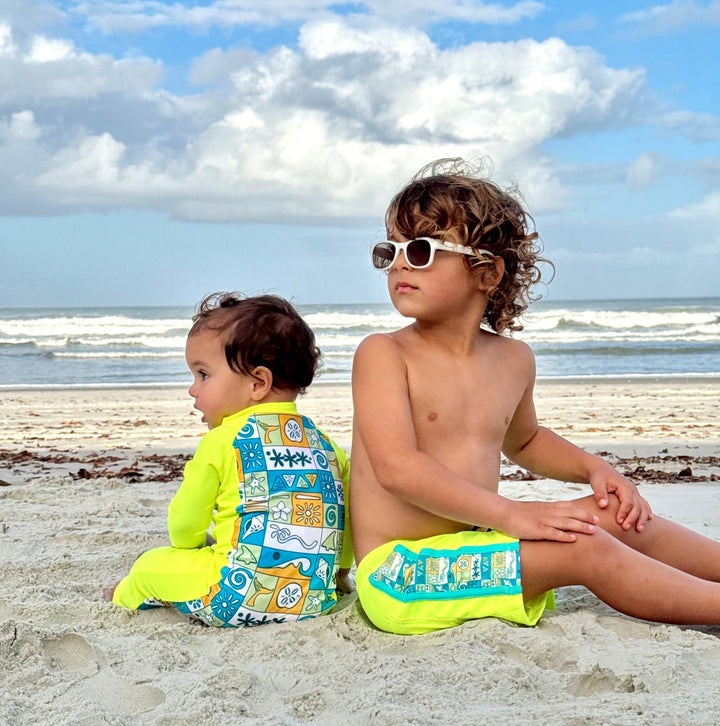 Neon Yellow Boys Hybrid Boardshorts – Retro Coastal - Tuck &amp; Char Co.