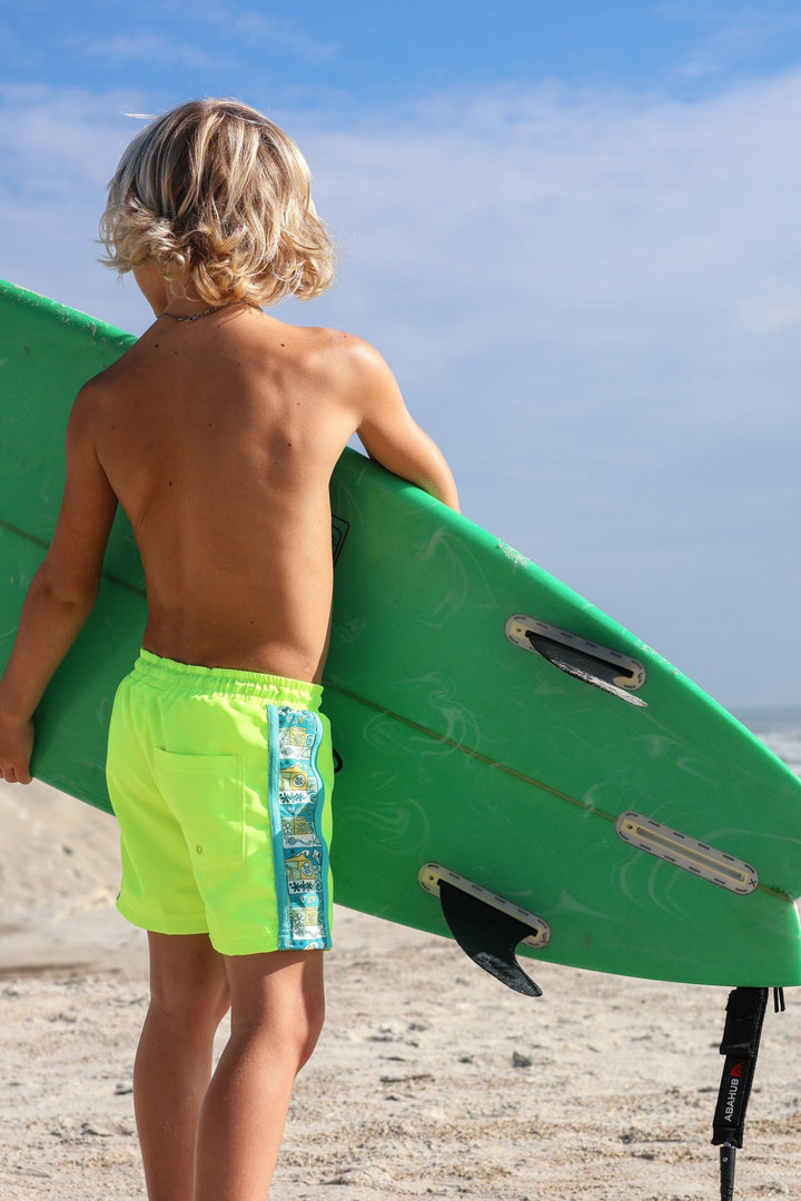 Neon Yellow Boys Hybrid Boardshorts – Retro Coastal - Tuck &amp; Char Co.