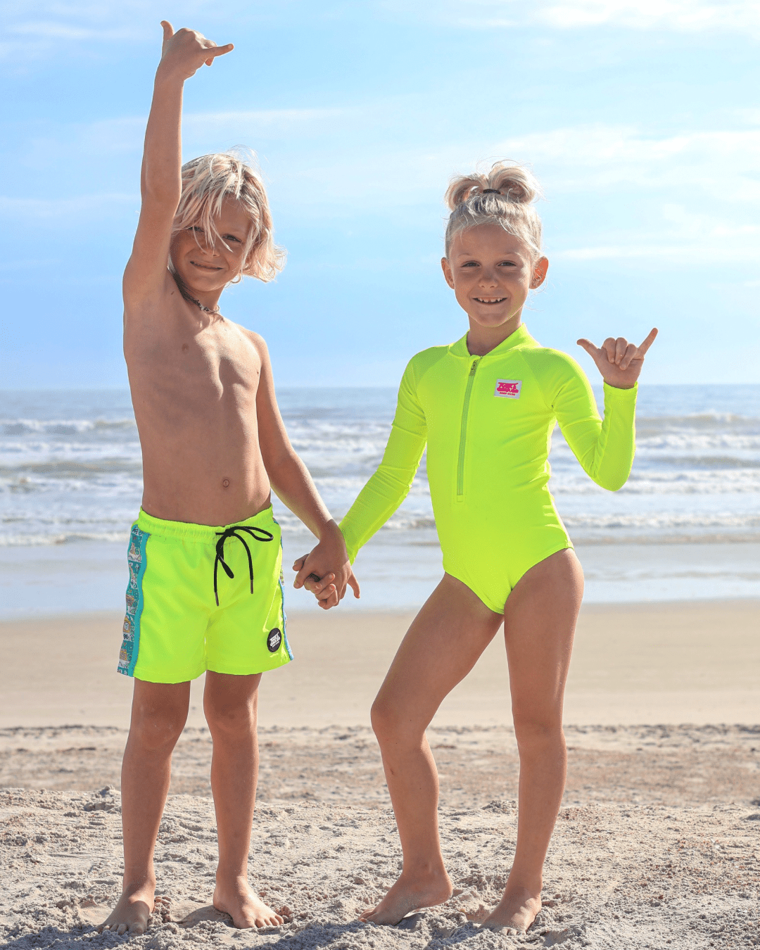 Neon Yellow Boys Hybrid Boardshorts – Retro Coastal - Tuck &amp; Char Co.