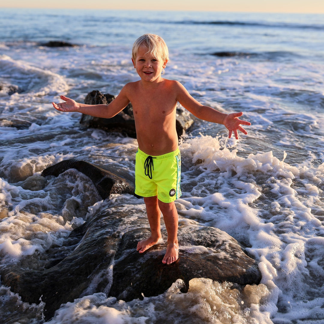 Neon Yellow Boys Hybrid Boardshorts – Retro Coastal - Tuck &amp; Char Co.