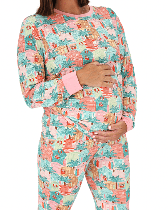 Pink Beach Huts Adult Unisex Jogger Pajama Set - Tuck & Char Co.