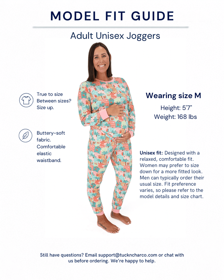 Pink Beach Huts Adult Unisex Jogger Pajama Set - Tuck &amp; Char Co.
