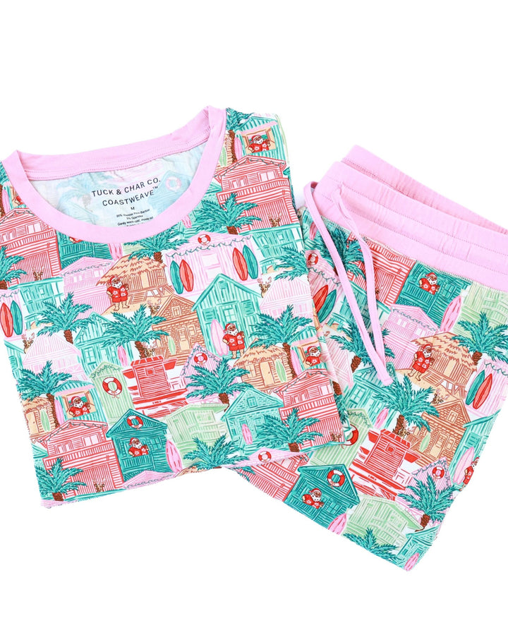 Pink Beach Huts Adult Unisex Jogger Pajama Set - Tuck &amp; Char Co.