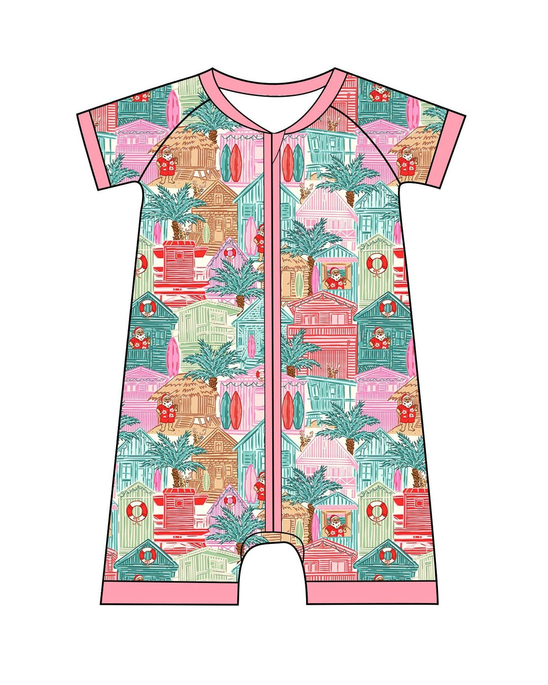Pink Beach Huts Baby Shortie Pajamas - Tuck & Char Co.