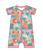 Pink Beach Huts Baby Shortie Pajamas