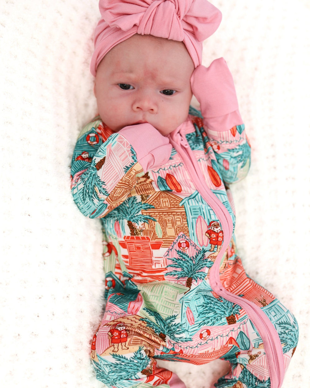 Pink Beach Huts Baby Zippy Pajamas - Tuck & Char Co.