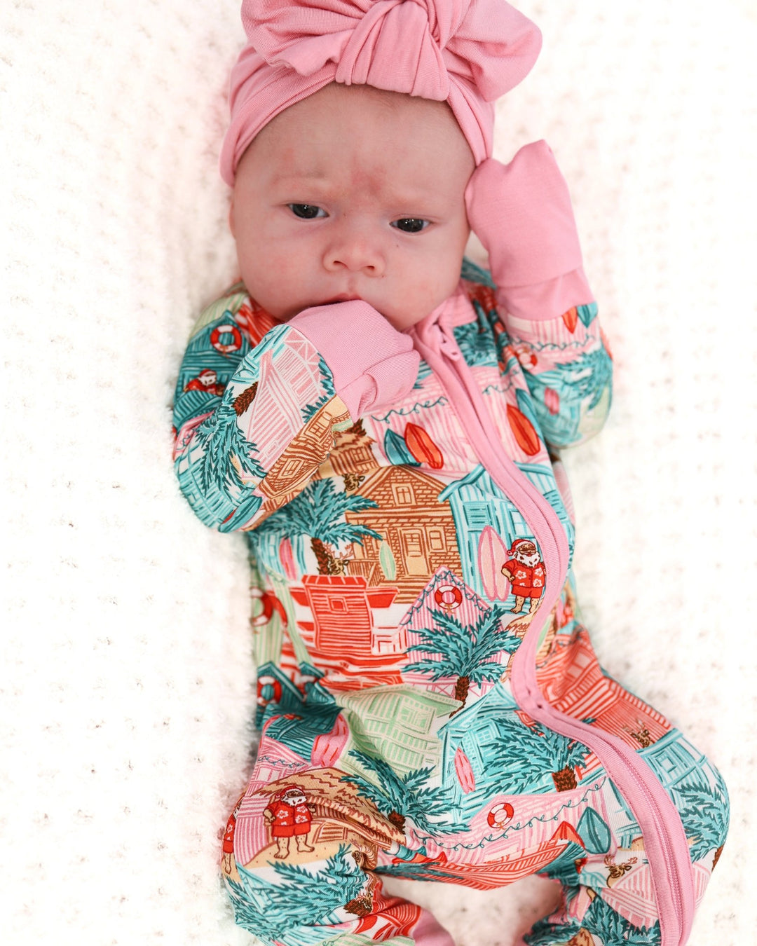 Pink Beach Huts Baby Zippy Pajamas - Tuck &amp; Char Co.