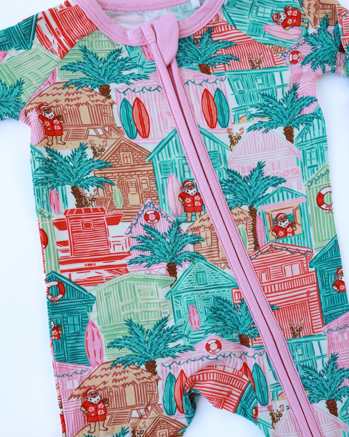 Pink Beach Huts Baby Zippy Pajamas - Tuck &amp; Char Co.