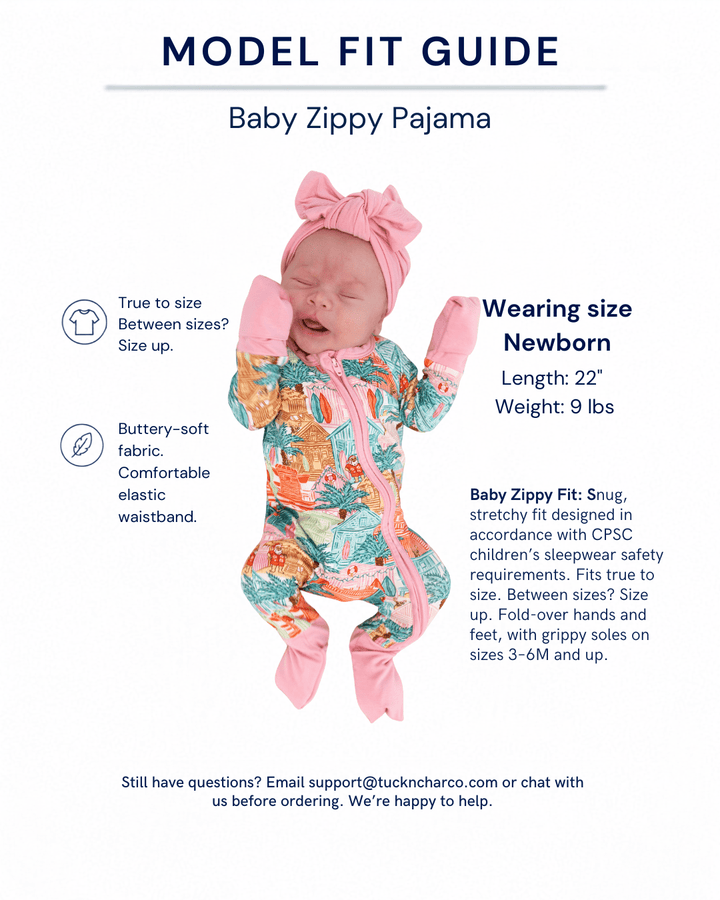Pink Beach Huts Baby Zippy Pajamas - Tuck &amp; Char Co.