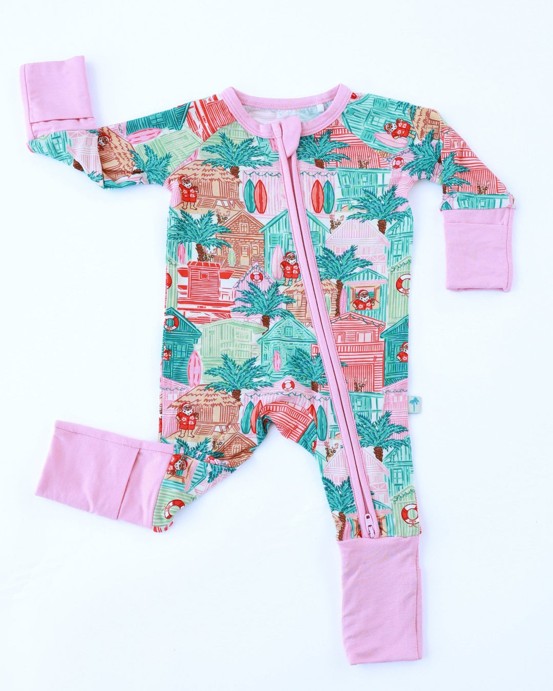 Pink Beach Huts Baby Zippy Pajamas - Tuck &amp; Char Co.
