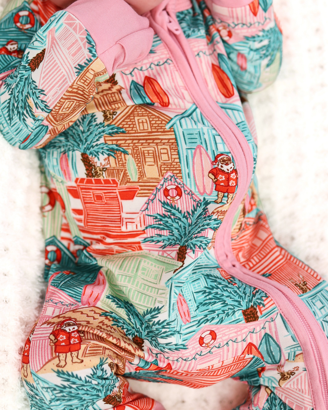 Pink Beach Huts Baby Zippy Pajamas - Tuck & Char Co.