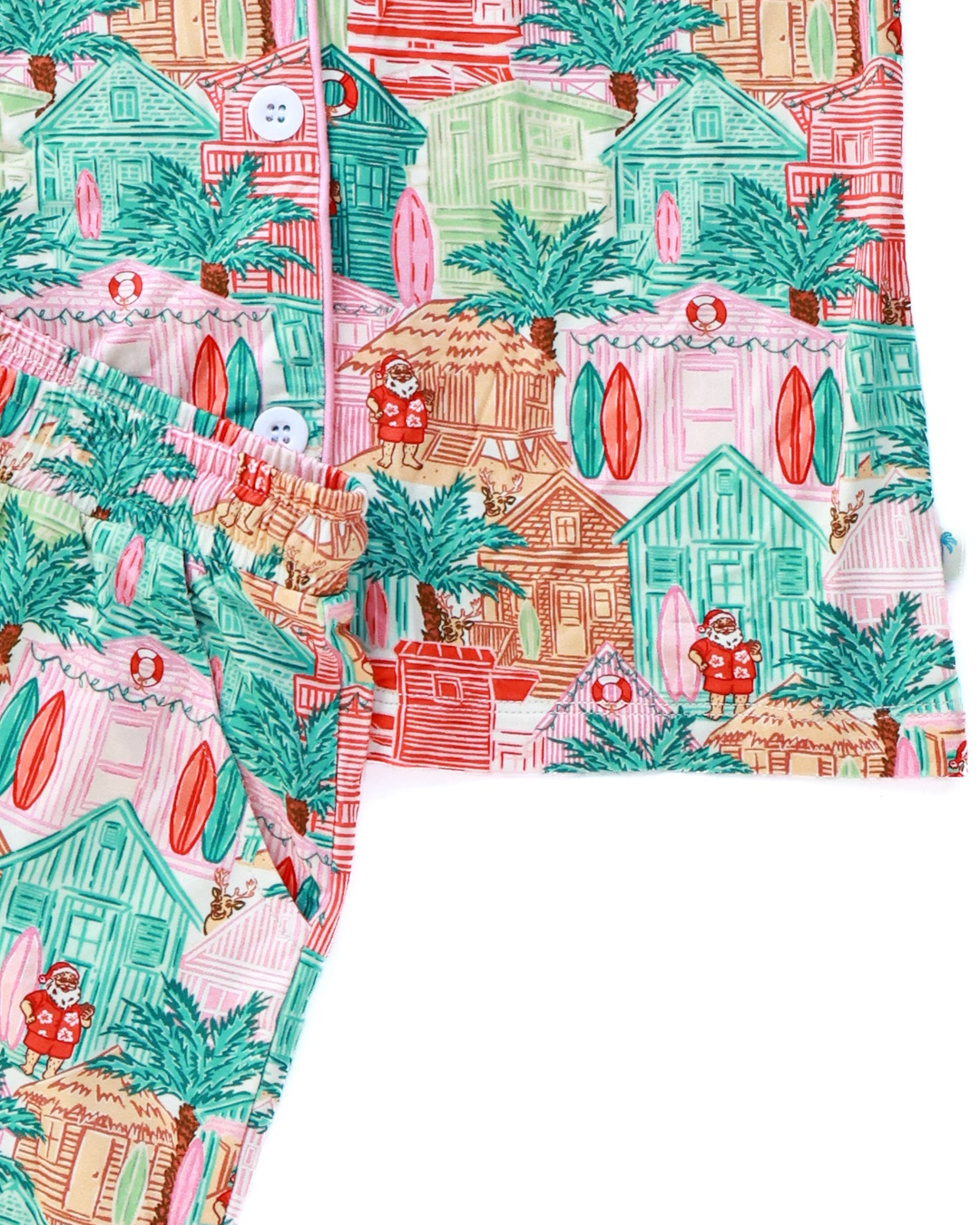 Pink Beach Huts Girls Button Down Short Pajama Set - Tuck &amp; Char Co.