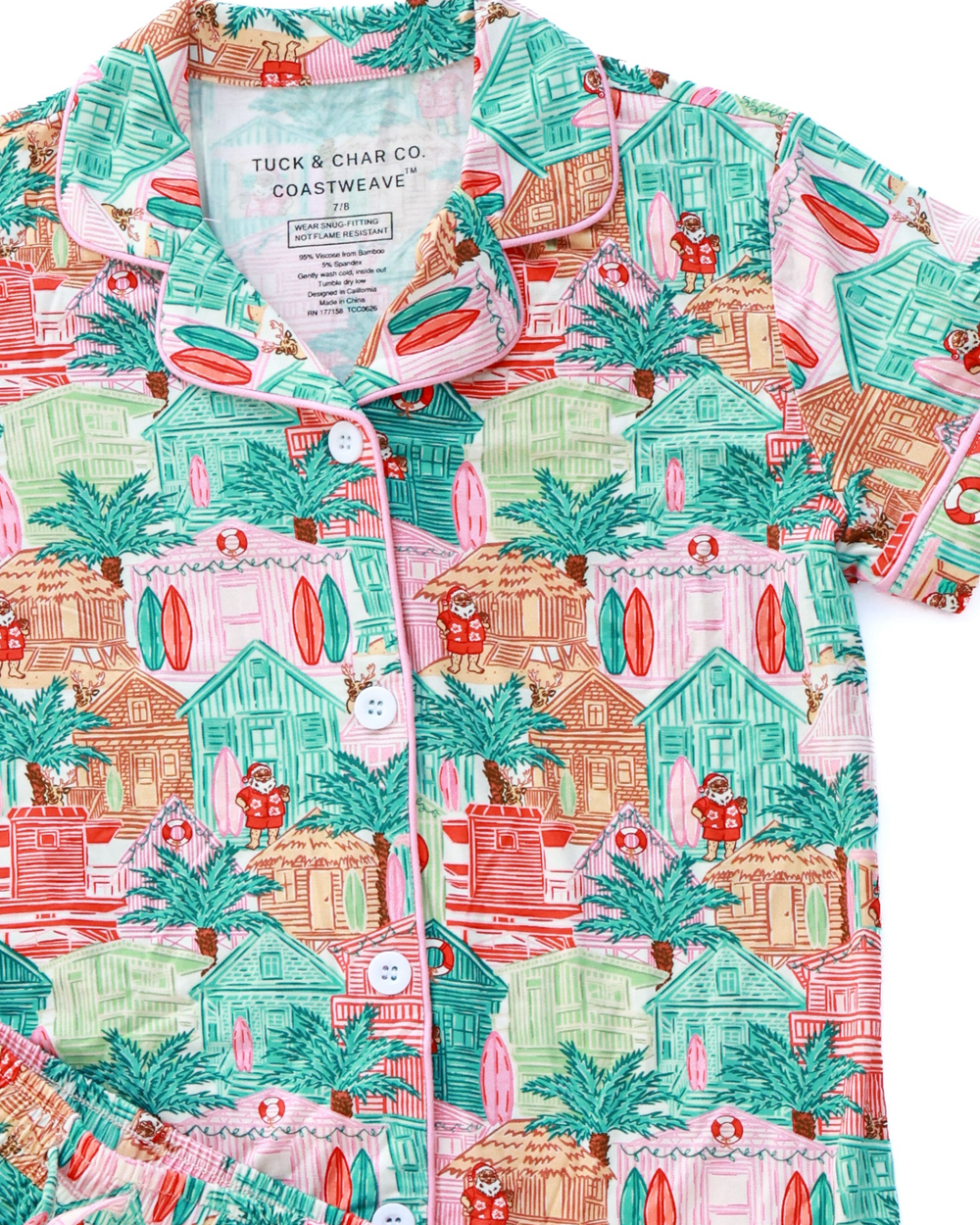 Pink Beach Huts Girls Button Down Short Pajama Set - Tuck & Char Co.