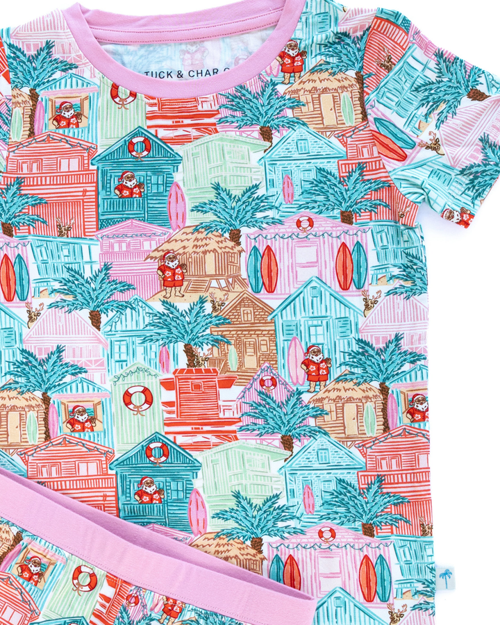 Pink Beach Huts Kids Short Pajama Set - Tuck &amp; Char Co.