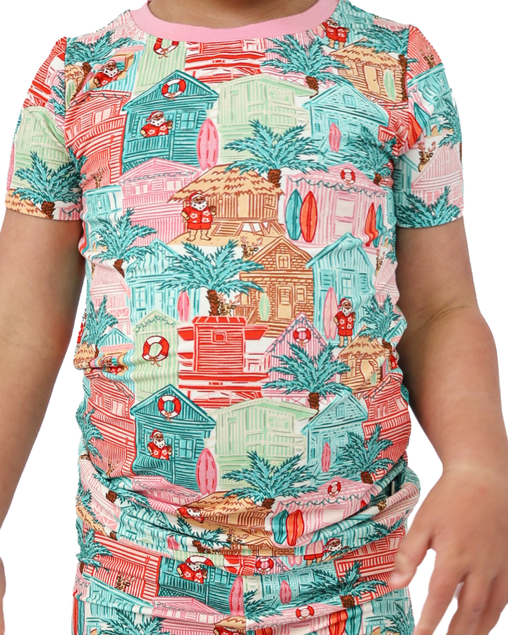 Pink Beach Huts Kids Short Pajama Set - Tuck &amp; Char Co.