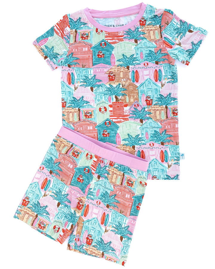 Pink Beach Huts Kids Short Pajama Set - Tuck &amp; Char Co.