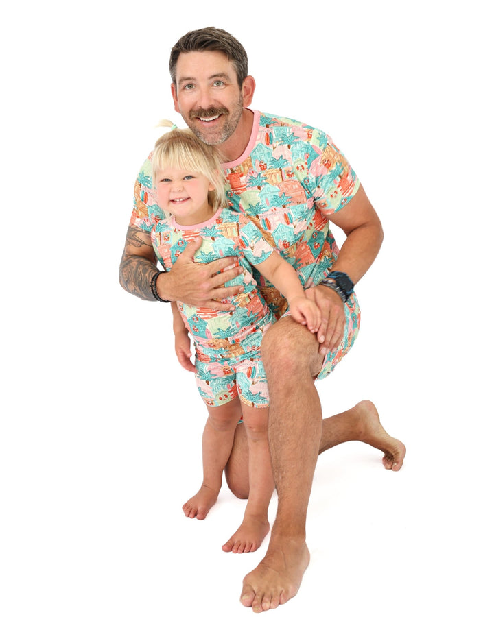 Pink Beach Huts Kids Short Pajama Set - Tuck &amp; Char Co.