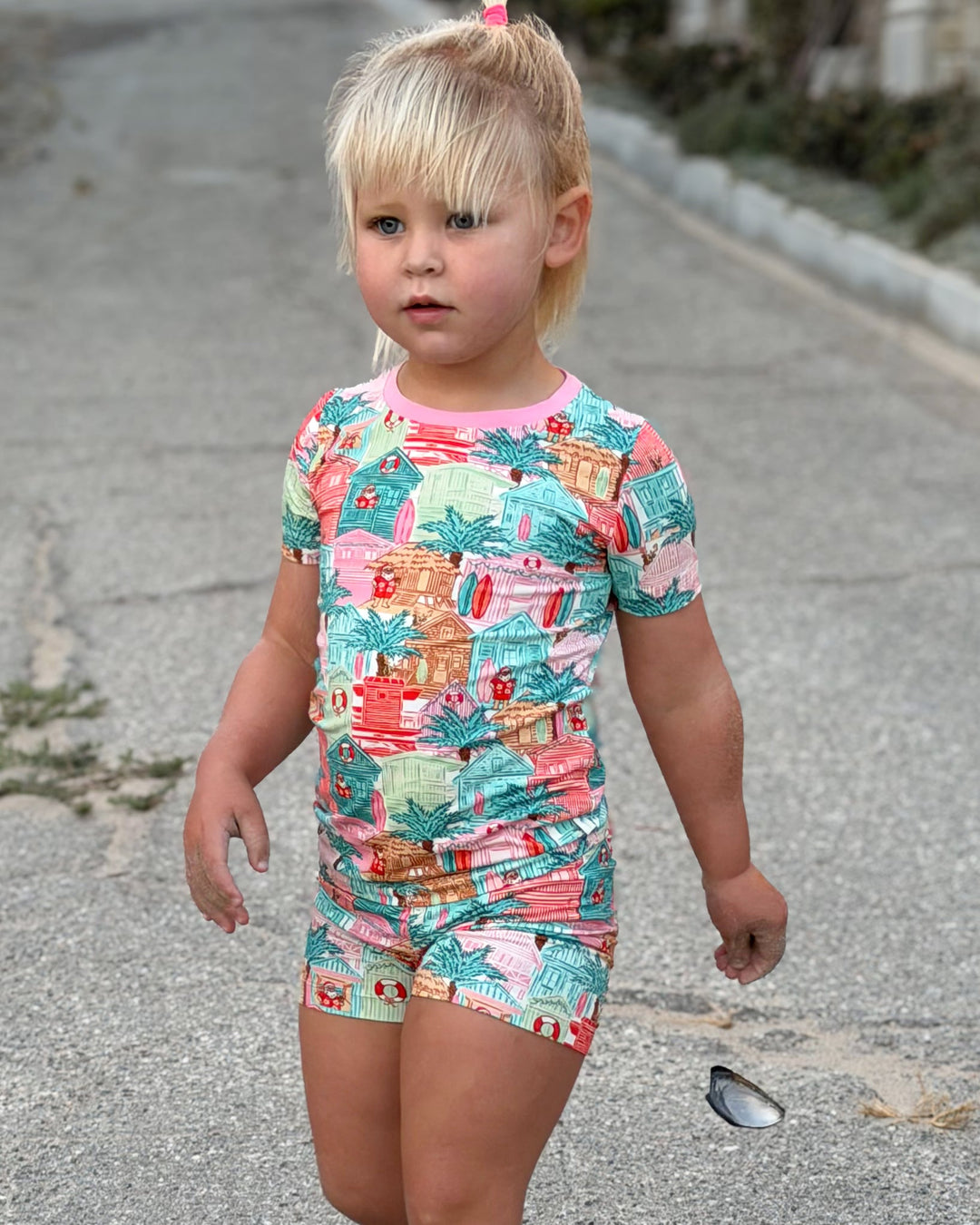 Pink Beach Huts Kids Short Pajama Set - Tuck & Char Co.