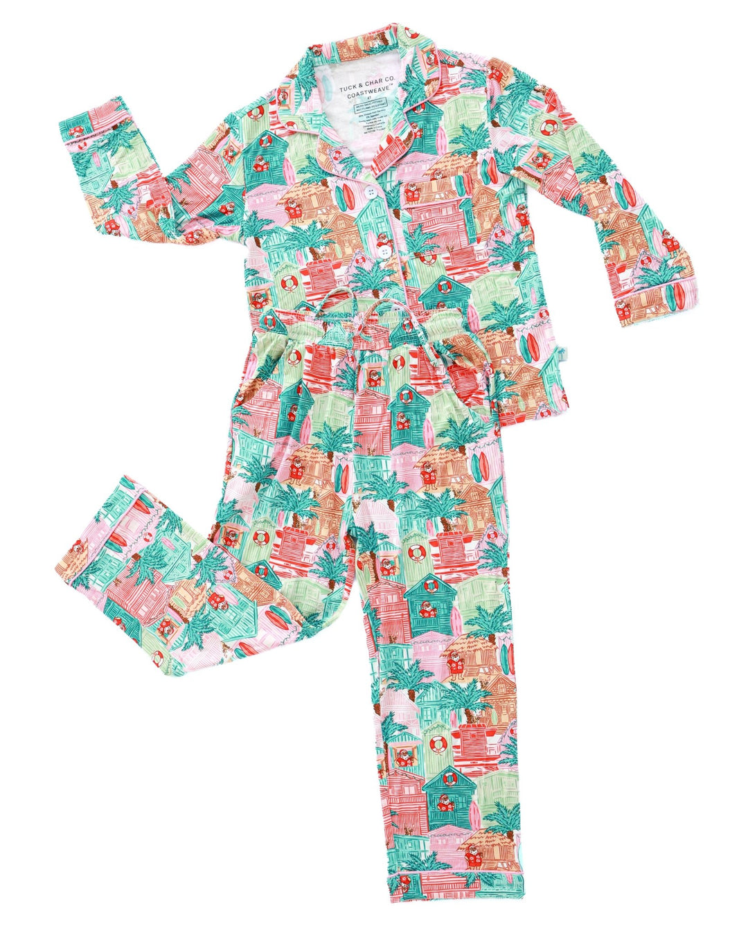 Pink Beach Huts Kids Unisex Button Down Pajama Set - Tuck &amp; Char Co.