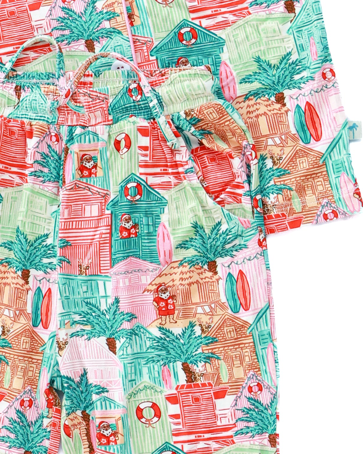 Pink Beach Huts Kids Unisex Button Down Pajama Set - Tuck &amp; Char Co.