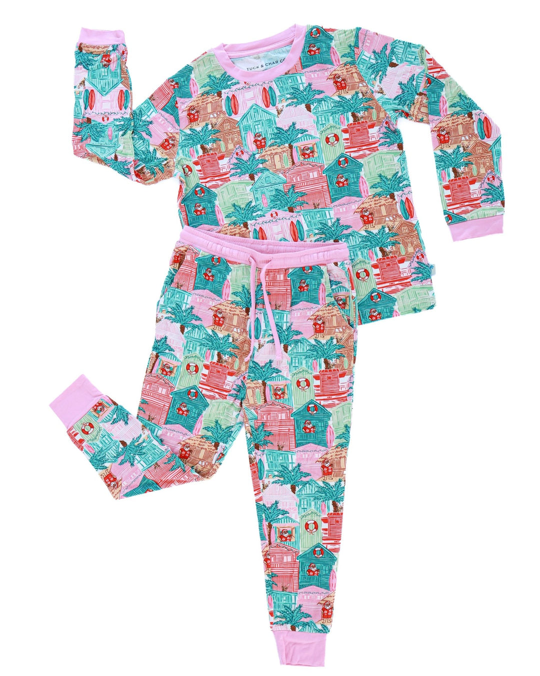 Pink Beach Huts Kids Unisex Jogger Pajama Set - Tuck & Char Co.